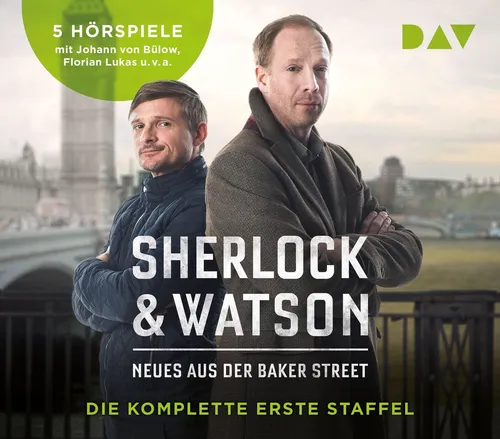 Sherlock & Watson - Neues aus der Baker Street: Die komplette erste Staffel - Hörbücher mit 5 spannenden Fällen des modernen Detektivs Sherlock Holmes und seinem Freund Watson. Ideal für Krimi-Fans, die rasanter Unterhaltung und über 6 Stunden Hörvergnügen suchen.