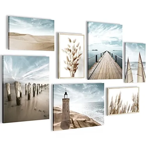 Novart Wandbilder Strand Meer Leuchtturm - Komplett Aufhängefertig - Poster & Kunstdrucke in Premium Qualität, mit lebendigen Farben und einfacher Montage. Ideal für Wohnzimmer und Schlafzimmer.