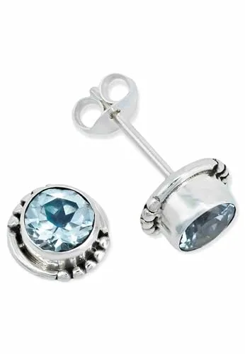 Ohrstecker 925 Silber Blau Topas hellblauer Stein Edelstein Ohrringe echt Silber Damen Sterling Silber Stecker Geschenk(MOS-026-62)