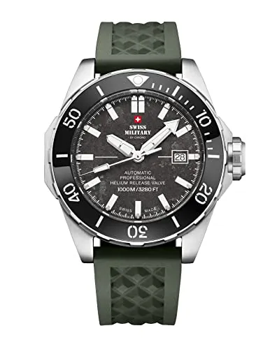 Swiss Military SMA34092.09 Automatik Diver Herrenuhr - Sportliche 45mm Herrenuhr mit 100ATM Wasserdichtigkeit, ideal für Taucher und Outdoor-Enthusiasten. Robustes Edelstahlgehäuse und Saphirglas sorgen für Langlebigkeit.
