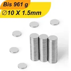 Neodym Magnet 10mm x 1.5mm - Supermagnete mit hoher Haftkraft - Kompakter Neodym Magnet 10x1.5mm mit hoher Haltekraft. Ideal für industrielle und handwerkliche Anwendungen. Langlebige Beschichtung sorgt für eine lange Lebensdauer.