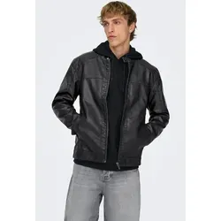 ONLY & SONS Bikerjacke Mike - Funktionsjacke aus hochwertigem Lederimitat, ideal für einen lässigen Look im Alltag. Mit Reißverschluss-Ärmeln und normaler Passform in zeitlosem Schwarz.