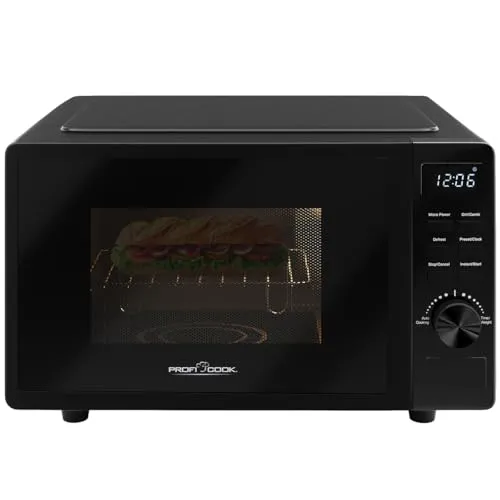ProfiCook Mikrowelle mit Grill 20L - Mikrowelle ohne Drehteller für gleichmäßige Wärmeverteilung, 700W Mikrowellen- und 800W Grillleistung, ideal für vielseitiges Kochen und Platzersparnis.
