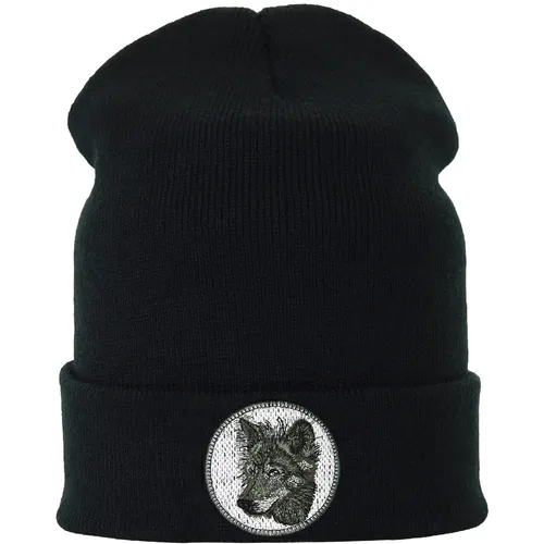 WOLF Strickmütze Wolfskopf Premium Wintermütze Wolfshund Beanie Mütze schwarz