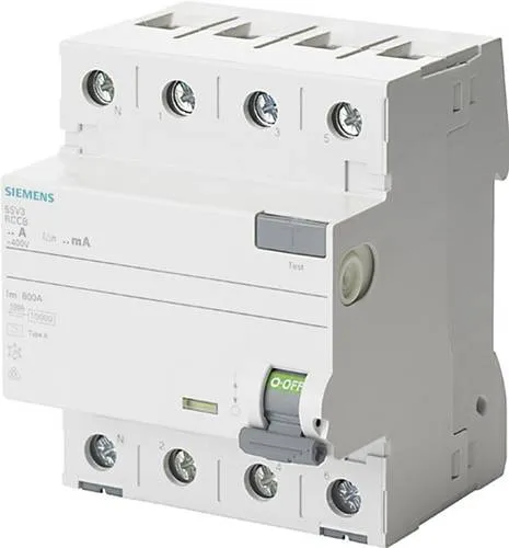 Siemens 5SV33446KL FI-Schutzschalter A 4polig 40 A 0.03 A 400 V - FI-Schutzschalter, 4-polig, Typ A, 40 A, 30 mA, 400 V, bietet umfassenden Schutz vor elektrischem Schlag und ist einfach werkzeuglos zu installieren.