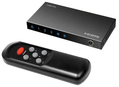 LogiLink HDMI-Switch 3-Port Verteiler 4K Ultra HD - Videokabel & -stecker, ermöglicht das Umschalten von 3 HDMI-Geräten auf 1 Display mit 4K Auflösung und IR-Fernbedienung für einfachen Komfort.
