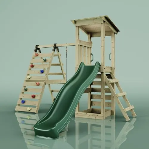 OutdoorToys Spielturm Sevilla Dunkelgrün mit Schaukel - Der Sevilla Spielturm ist ideal für kleine Abenteurer! Mit Schaukel, Rutsche und Kletterwand bietet er Spaß und Bewegung im Freien. Hergestellt aus stabilem Holz, sorgt er für unvergessliche Stunden voller Spiel und Entdeckung.