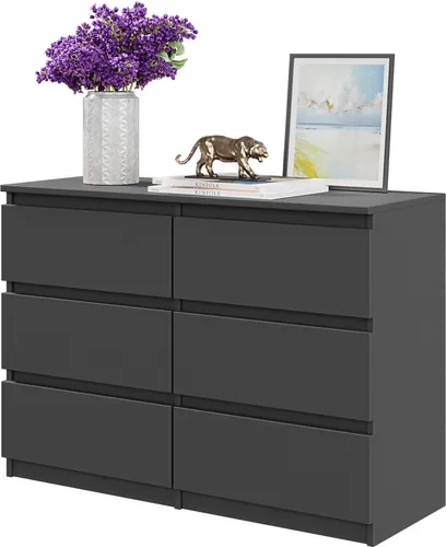 Furnica Kommode GABRIEL mit 6 Schubladen - Anthrazit Grau - Die stilvolle Kommode Gabriel bietet 6 geräumige Schubladen für optimalen Stauraum. Mit griffloser Bauweise und modernem Design fügt sie sich perfekt in jedes Zimmer ein.