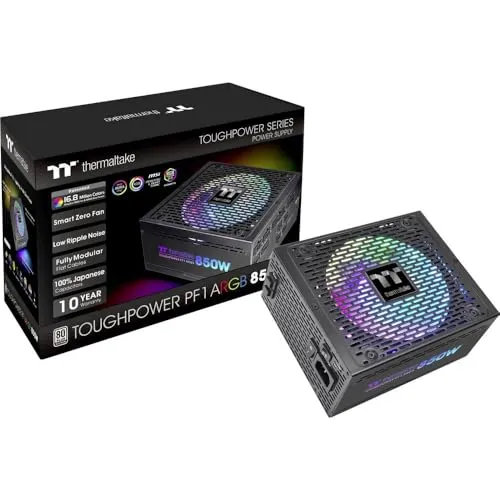 Thermaltake Toughpower PF1 850W ARGB - Hochleistungs-PC-ATX-Netzteil - 80-Plus-Platinum zertifiziert für höchste Energieeffizienz und ausgestattet mit einem leisen 140mm ARGB-Lüfter für eine beeindruckende Lichtshow und optimales Kabelmanagement.