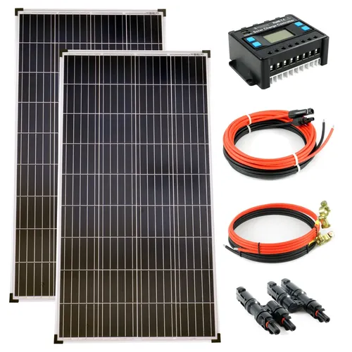 Solar Set 12V 2x130 Watt Poly Solarmodul Laderegler 20A Solarkabel Inselanlage