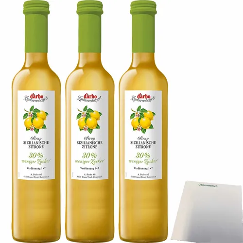 Darbo Fruchtsirup Sizilianische Zitrone Zuckerreduziert 3er Pack - Zuckerreduzierter Zitronensirup mit 57% Zitronensaft aus Sizilien, ideal für kalorienbewusste Erfrischungen. Perfekt zum Verdünnen für leckere Getränke!