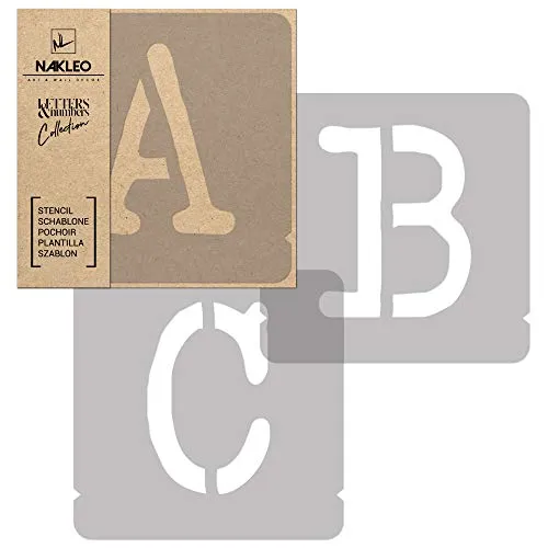 NAKLEO Alphabet Malschablonen Set 42 Stück, 5 cm Buchstaben & Zahlen Typewriter Capital Schriftart, Wiederverwendbare Kunststoff Stencil, DIY Handwerk Holz Möbel Wand Dekoration