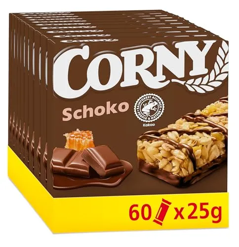Corny Classic Schoko Müsliriegel 5er Pack - Müsliriegel mit Schokolade, idealer Snack für unterwegs, verfeinert mit Bienenhonig und UTZ-zertifiziertem Kakao, ohne Farbstoffe und Konservierungsstoffe.