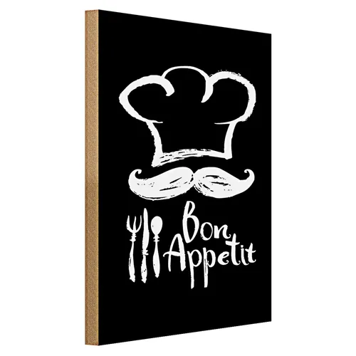 Holzschild Essen 40x30cm Bon Appetit Restaurant s/w