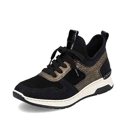 Rieker Damen Sneaker Schwarz/Bronze - Größe EUR 38 - Stylische Halbschuhe für Damen, ideal für den Alltag. Mit praktischem Slip-On Design und herausnehmbarer Innensohle für individuellen Komfort. Perfekt für aktive Tage!