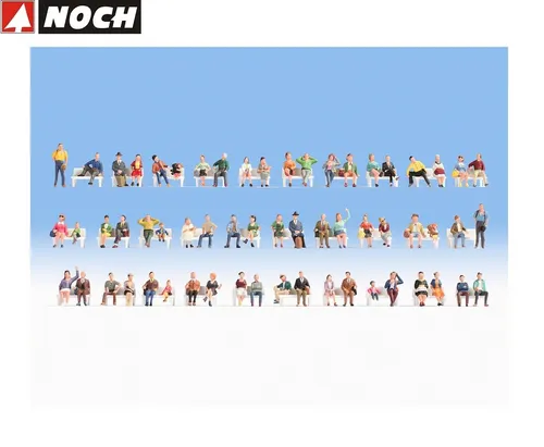 NOCH® Mega-Spar-Set „Sitzende“ - 60 handbemalte Modellfiguren - Figuren für Modelleisenbahnen, ideal für kreative Bastelprojekte und große Menschenansammlungen in Stadien, Parks und Bahnhöfen.