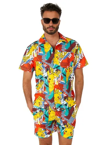 Opposuits Partyanzug Sommer Kombi Pika Pikachu - Lustiger Partyanzug mit Hemd und Shorts im Pokémon-Stil, ideal für Sommer-Events. Aus 100% Polyester, sorgt für einen unvergesslichen Auftritt in leuchtendem Gelb.