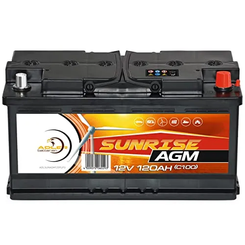 Solarbatterie AGM 12V 120Ah SUNRISE Wohnmobil Versorgungsbatterie Bootsbatterie