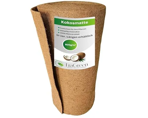 EraGreen® Kokosmatte aus 100% Kokosfasern - 1 m x 1 m mit 800g/m²- Winterschutz und Kälteschutz für Pflanzen - einseitig mit Naturlatex - Naggermatte