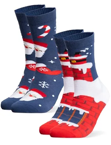 Occulto Damen & Herren Weihnachts Socken 2er Pack (Modell: Santa) Blau 43-46