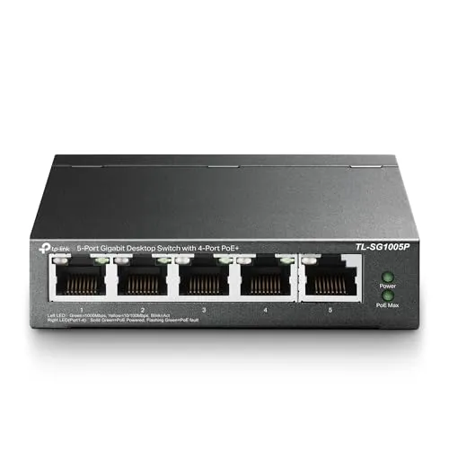tp-link TL-SG1005P Switch 5-fach - Kompakter Gigabit Switch mit 4 PoE-Ports, ideal für platzsparendes Networking ohne Kabelsalat
