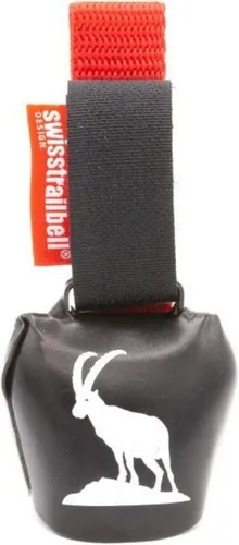 swisstrailbell Fahrradklingel Deep Black Edition: König der Alpen, Steinbock, rotes Band, Trailbell