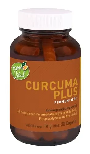 KOPP Vital® Curcuma plus fermentiert Kapseln mit Curcumin und Phospholipiden - 16 g 30 Kapseln | Curcuminoide Curcuma-Extrakt - ohne Gentechnik - in höchster Bioverfügbarkeit
