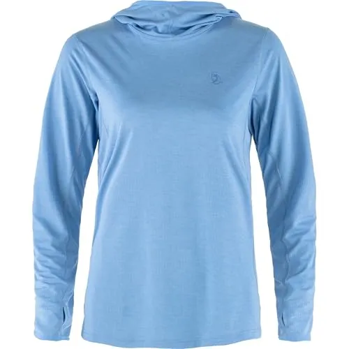Fjällräven Women's Abisko Sun-Hoodie - Funktionsshirt Gr XS blau - Innovatives Funktionsshirt in Blau, Größe XS, mit Daumenschlaufen - ideal für Trekking und Wandern. Höchster Tragekomfort aus 100% Polyester!