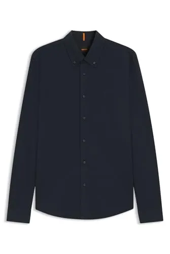 BOSS ORANGE Langarmhemd Myjersey mit Logo-Stickerei blau XXL - Herren-Freizeithemd aus 100% Baumwolle mit elastischem Jersey, ideal für einen lässigen Look. Das schmal geschnittene Hemd bietet mit seiner Logo-Stickerei einen besonderen Akzent.