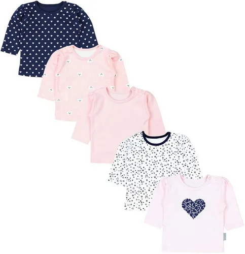 TupTam Baby Mädchen Langarmshirt 5er Set - Baby-Oberbekleidung aus 100% Baumwolle, ideal für jeden Tag, mit bunten Designs in Blau, Rosa und Aprikose für einen fröhlichen Look.
