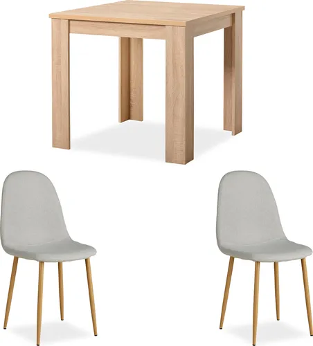 Homestyle4u 2378 Essgruppe mit 2 Stühlen - Esszimmermöbel für bis zu 4 Personen, platzsparender Küchentisch 80x80 cm mit pflegeleichter Oberfläche und stilvollen grauen Polsterstühlen, ideal für kleine Wohnungen.