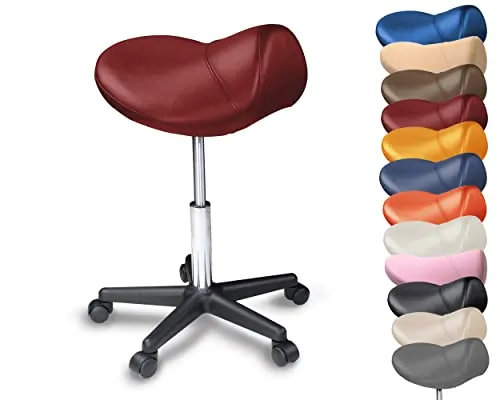 Duke-Handel Drehhocker Sattelhocker - Ergonomischer Rollhocker in Burgund - Hocker, höhenverstellbar und ergonomisch, ideal für Rückenschonendes Sitzen, Belastbarkeit bis 170 kg, in vielen Farben erhältlich.