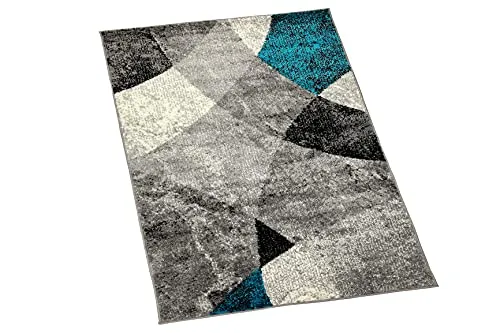 CARPETIA Teppich Wohnzimmer Teppich mit modernem marmorierten Wellen Rauten Design in grau blau
