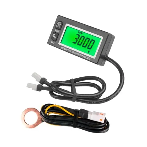 Runleader Digitaler LCD wasserdichter induktiver Drehzahlmesser mit Hintergrundbeleuchtung Betriebsstundenzähler Thermometer für alle Benzinmotoren ATV