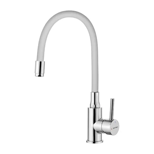 GRIFEMA GRIFERÍA DE COCINA-G4002-3 | Küchenarmatur - Wasserhahn Küche mit Flexibler Auslauf, Hoher Auslauf(250mm) | Einhebel-Küchenmischer, G3/8'' Anschlüsse, Hochdruck, Weiß, Chrom