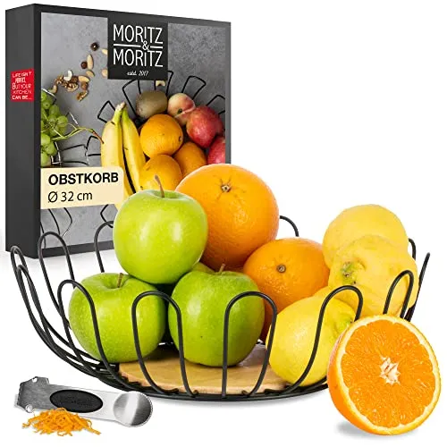 Moritz & Moritz Obstschale Schwarz Metall 32cm - Obstkorb Schwarz Metall – Korb für Geschenke, Früchte, Gemüse und Brot