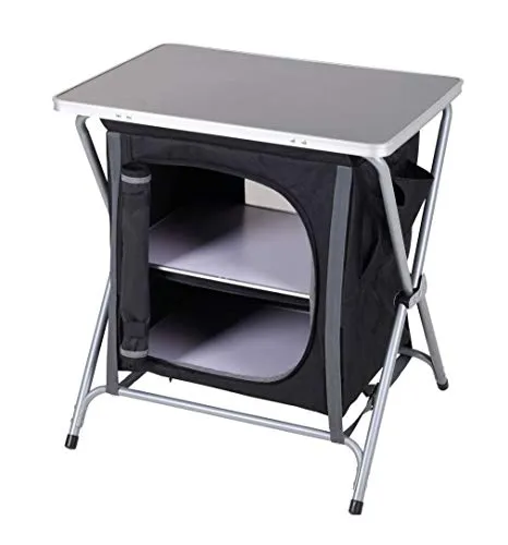 2-in-1 Camping Schrank Tisch - Faltbar und Praktisch - Camping-Möbel: 64 x 60 cm großer Campingschrank, der sich einfach in einen Tisch verwandelt - ideal für Picknick und Vorzeltküche, inklusive Tragetasche.