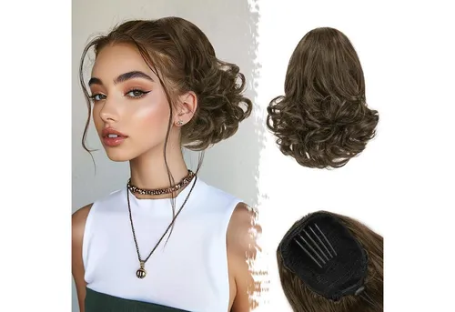 LuxusKollektion Kunsthaar-Extension Ponytail Extension 25cm Mittelbraun Kordelzug Haarteil Wellig