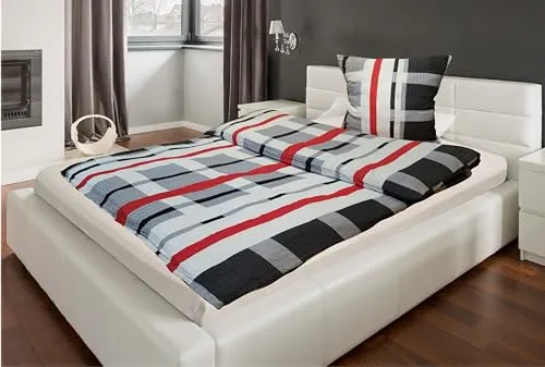 MB Warenhandel24 Bettwäsche Seersucker Microfaser 4 teilig Doppelpack Spar Set mit Reißverschluss 2X 135x200 cm + 2X 80x80 cm (Georg)