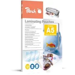 Peach Laminierfolien A5 125MIC - 25 Stück, wasserfest und reißfest für optimalen Schutz von Dokumenten bis DIN-A5