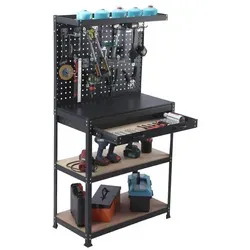 Werkbank Arbeitstisch Stahltisch mit Lochwand und Schublade - Robuste Montagewerkbank aus Stahl, ideal für Werkstätten. Mit praktischer Lochwand und Schublade für optimalen Stauraum. Maße: 81 x 41 x 156 cm, 1 Jahr Garantie.
