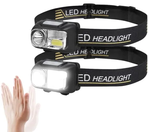 KryoLights Scheinwerfer: 2er-Set LED-Akku-Stirnlampe, 200 m, 3 Watt, 4 Modi, Sensor, Rotlicht (Notfall Stirnlampe, Arbeit, Zelt)