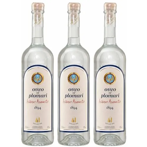 Ouzo Plomari 3x 0,7l Flasche | Destillerie Arvanitis | 40% Vol. | Ouzo aus Griechenland | +20ml Jassas Olivenöl