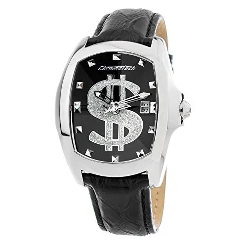 Herrenuhr Chronotech CT7896M-103 (Ø 40 mm) - Elegante Armbanduhr für Herren mit Quarzwerk, schwarzem Lederarmband und Edelstahlgehäuse. Inklusive Markenetui, ideal für stilbewusste Männer.