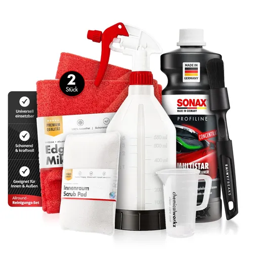 SONAX PROFILINE MultiStar 1L Set Sprühflasche Tücher Brush Zubehör | 7-teilig