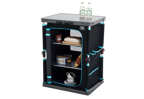 TIMBER RIDGE Faltbarer Campingtisch mit 3 Fächern - Praktischer Campingtisch aus Aluminium und Polyester, ideal für die Campingküche. Mit 30kg Tragkraft, kompakt und leicht zu transportieren, sorgt er für Ordnung beim Kochen im Freien.