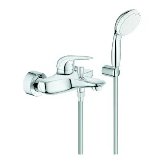GROHE Eurostyle Einhand-Wannenbatterie mit Handbrauseset - Armaturen mit Wandmontage, EcoJoy-Technologie für Wasser- und Energieeinsparung, modernes Design zum attraktiven Preis.