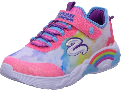 SKECHERS Regenbogen Racer S Lichter Herzen Mädchen Schuhe - Funky Sneaker in Rosa mit leuchtenden Herzen, ideal für kleine Fashionistas. Perfekt für den Alltag und mit bequemem Leinen-Obermaterial.