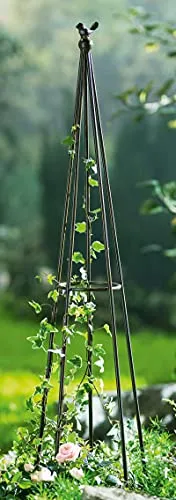 Rankkegel Vögelchen aus Metall - Antik-Optik, 106 cm hoch - Stylisches Rankgitter aus dunkelbraunem Metall in Antik-Optik, ideal zur Unterstützung von Pflanzen und für einen dekorativen Gartenakzent.