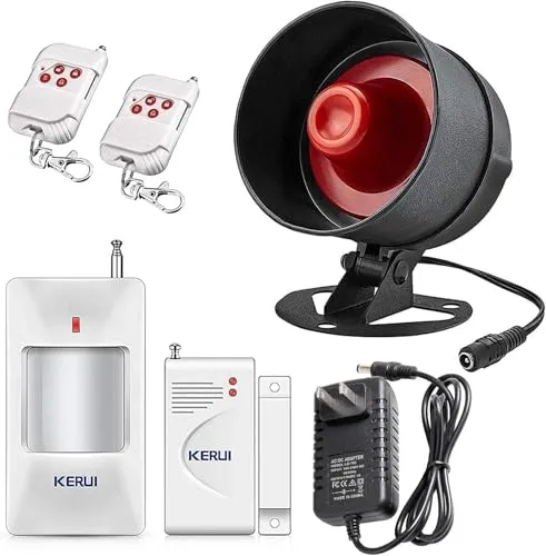 Alarmanlage Haus Set mit 115 dB Sirene, Bewegungssensor, Türfenstersensor und Fernbedienung Mehr DIY, 9V Fensteralarm Sirene für Lager, Geschäfte, Haus